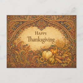Cartão Postal De Festividades Ornate Jewel Tone Paisley Thanksgiving Harvest