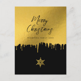 Cartão Postal De Festividades Ortografia de Natal Feliz Preto e Dourado Não Foto