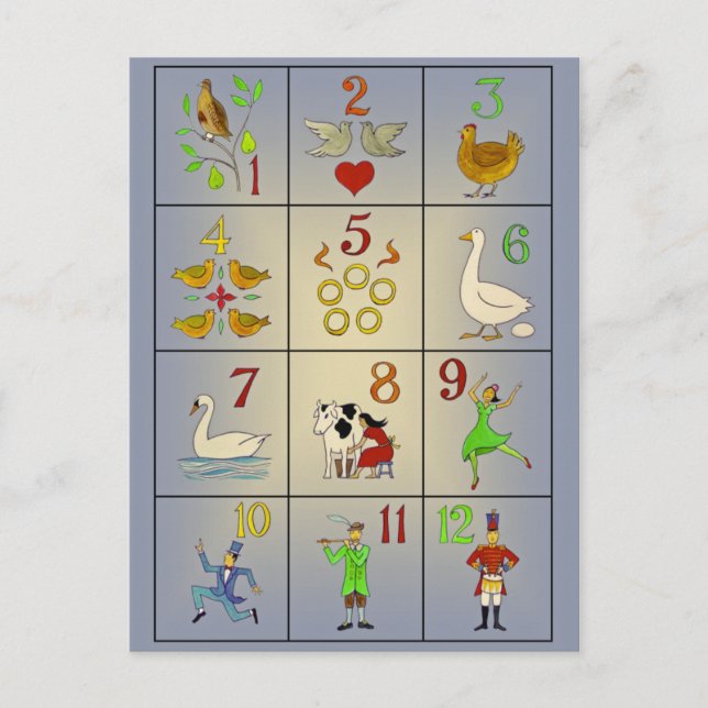 Cartão Postal De Festividades Os Doze Dias da Poster da Canção de Natal (Frente)