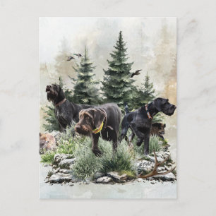 Cartão Postal De Festividades Os Ponteiros Wirehaired Alemães, Arte