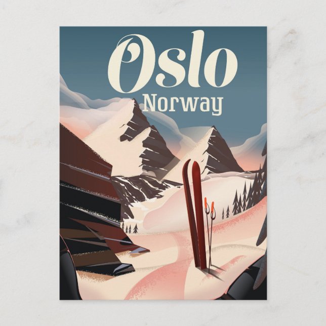 Cartão Postal De Festividades Oslo viagem ski poster (Frente)