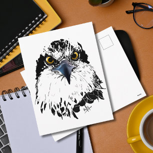 Cartão Postal De Festividades Osprey Desenho Branco Preto com Olhos Piercantes