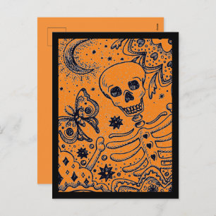 CARTÃO POSTAL DE FESTIVIDADES OSSOS NO ESQUELETO DE JARDIM, BOCA DE ARTE FOLK