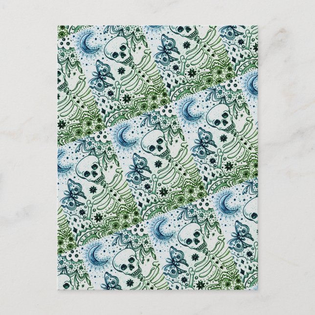 CARTÃO POSTAL DE FESTIVIDADES OSSOS NO ESQUELETO DE JARDIM, BOCA DE ARTE FOLK (Frente)