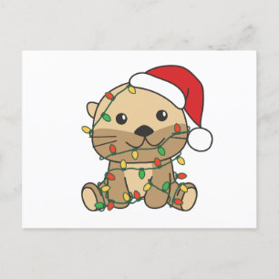 Cartão Postal De Festividades Otters de Feriados de Inverno de Natal