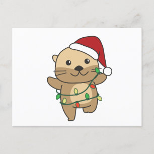 Cartão Postal De Festividades Otters de Feriados de Inverno de Natal