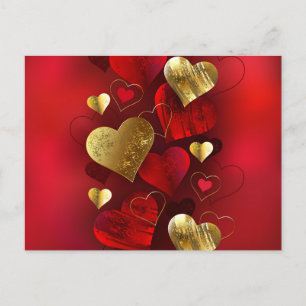 Cartão Postal De Festividades Ouro e namorados vermelhos
