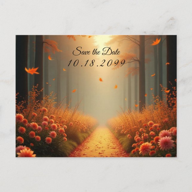 Cartão Postal De Festividades Ouro Ember Autumn Woodland Stroll (Frente)