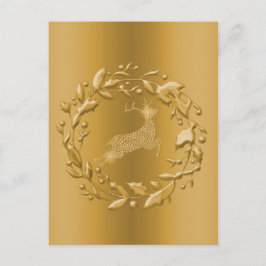 Cartão Postal De Festividades Ouro Reindeer e Wreath no Natal