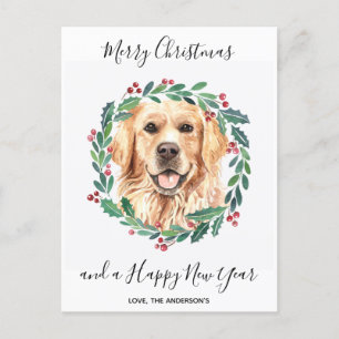 Cartão Postal De Festividades Ouro Retriever Cachorro Elegante Feliz Natal