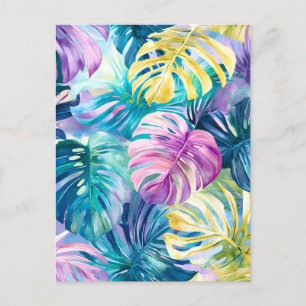 Cartão Postal De Festividades Ouro Watercolor - Folhas Tropicais