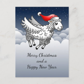 Cartão Postal De Festividades Ovelha de Natal Voadora