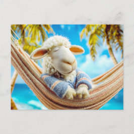 Cartão Postal De Festividades Ovelha em rede sob palmeira