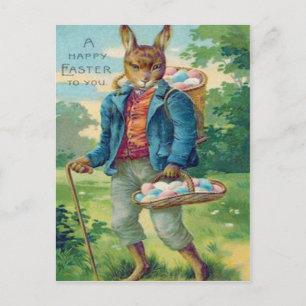 Cartão Postal De Festividades Ovo Colorido de Cesta de Coelho da Páscoa