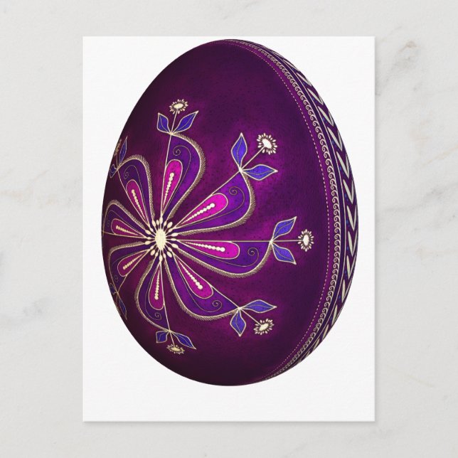 Cartão Postal De Festividades Ovo da páscoa roxo de Pysanky (Frente)