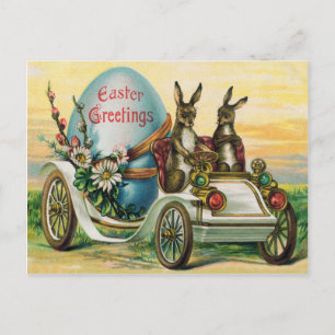 Cartão Postal De Festividades Ovo de Coelho de Páscoa Carro Margarida