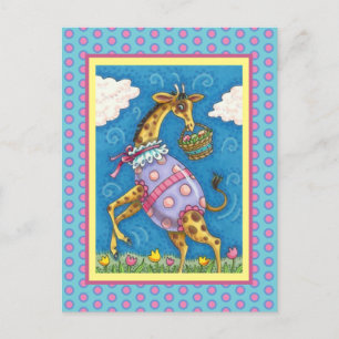 Cartão Postal De Festividades OVO DE PÁSCOA GIRAFAS & TULIPAS DA PRIMAVERA Fofo