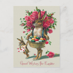 Cartão Postal De Festividades Ovo de Rosa de Pai para Criança de Coelho de Pás