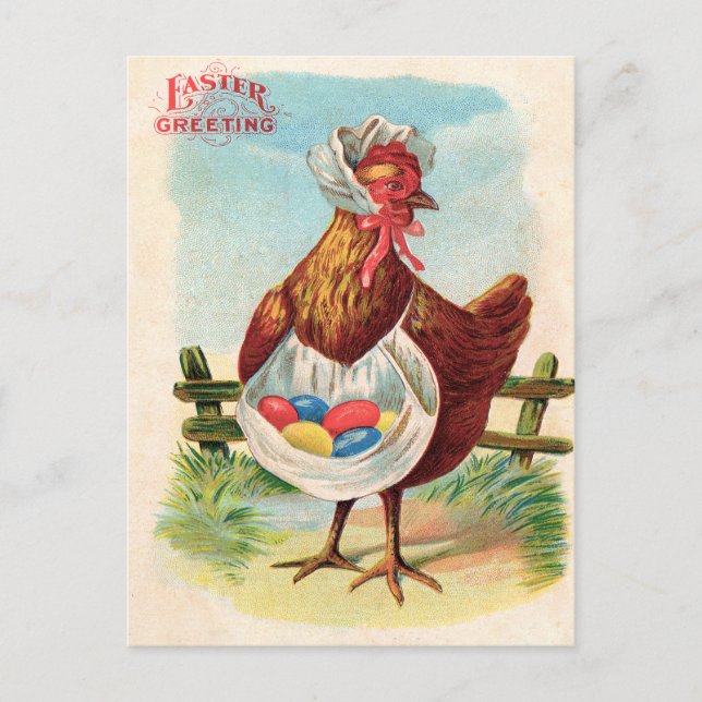 Cartão Postal De Festividades Ovos Antiguos de Fazenda de frango páscoa (Frente)