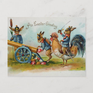 Cartão Postal De Festividades Ovos de coelhos de Páscoa militares em Cânone