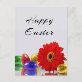 Cartão Postal De Festividades Ovos de Felz pascoa Coloridos com Gerbera Holiday 