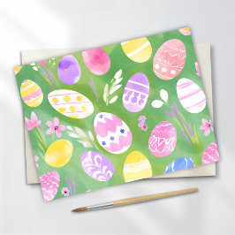 Cartão Postal De Festividades Ovos de Páscoa | Caça ao Ovo em Aquarela Pastel Bo