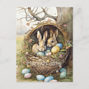 Cartão Postal De Festividades Ovos de Páscoa Coelhinhos Fofos