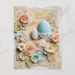 Cartão Postal De Festividades Ovos de Páscoa com Flores