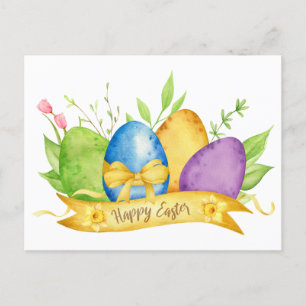 Cartão Postal De Festividades Ovos de Páscoa de Aquarela felz pascoa