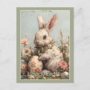 Cartão Postal De Festividades Ovos de Páscoa do Coelhinho Fofo Floral 