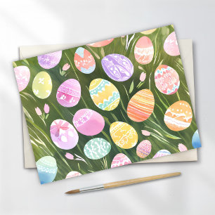 Cartão Postal De Festividades Ovos de Páscoa Pastéis Aquarela de Primavera Bon