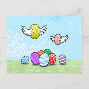 Cartão Postal De Festividades Ovos de Páscoa Voadores