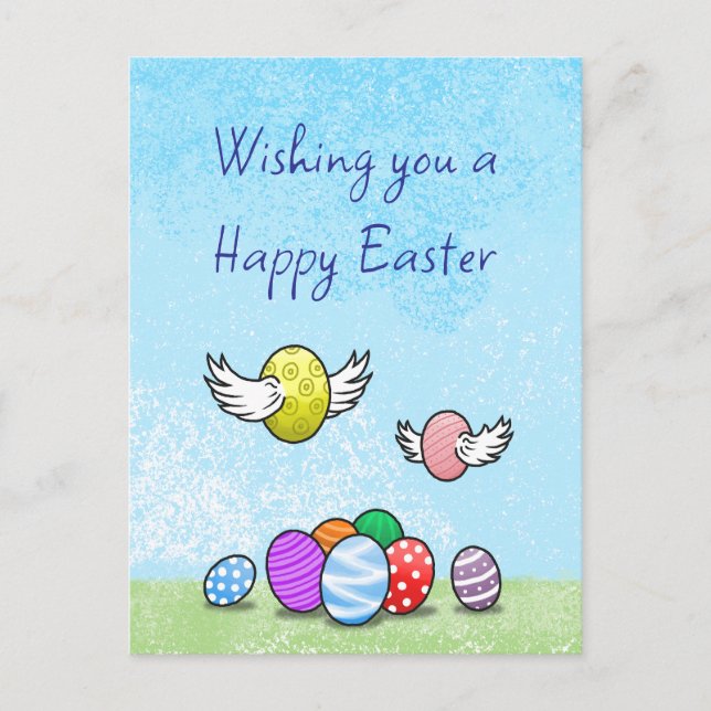 Cartão Postal De Festividades Ovos de Páscoa Voadores (Frente)