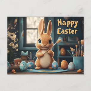 Cartão Postal De Festividades Ovos De Pintura De Coelhinhos De Páscoa Bonitos: A