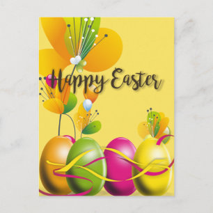 Cartão Postal De Festividades Ovos e Flores Coloridos de Páscoa