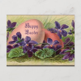 Cartão Postal De Festividades Ovos e Violetas de Páscoa