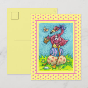 CARTÃO POSTAL DE FESTIVIDADES OVOS MAIS LESES E FLAMINGO DE PINCO DE BEBÊ COM BU