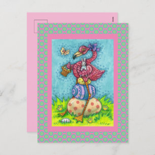 CARTÃO POSTAL DE FESTIVIDADES OVOS MAIS LESES E FLAMINGO DE PINCO DE BEBÊ COM BU