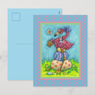 CARTÃO POSTAL DE FESTIVIDADES OVOS ORIENTADORES E FLAMINGO DE PINCO DE BEBÊ BON