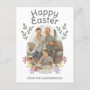 Cartão Postal De Festividades Óvulo De Páscoa Simples E Floral, Foto Da Família