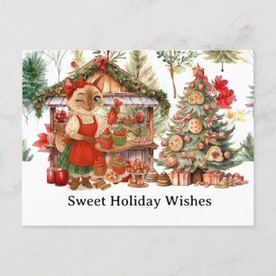 Cartão Postal De Festividades Padaria de Natal Cat para Amantes de Gato