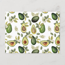 Cartão Postal De Festividades Padrão Botânico Avocado Por Aquarela