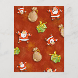 Cartão Postal De Festividades padrão caprichoso do Papai Noel e presentes