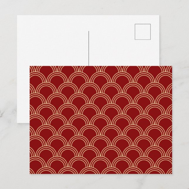 Cartão Postal De Festividades Padrão Chinês Tradicional Vermelho e Dourado (Frente/Verso)