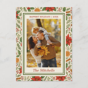 Cartão Postal De Festividades Padrão Clássico de Arte Floral de Visco Botânico