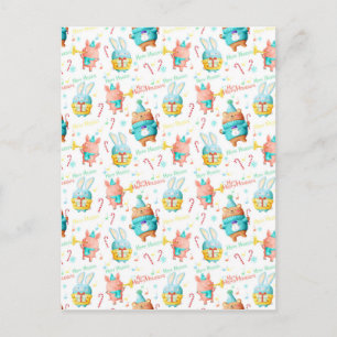 Cartão Postal De Festividades Padrão de Animais de Natal Feliz Férias