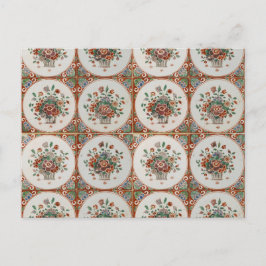 Cartão Postal De Festividades Padrão de Azulejos Florais de Terracotta Vintage