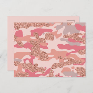 Cartão Postal De Festividades Padrão de Camo Cor-de-Rosa Rosa Blush Rosa Dourado