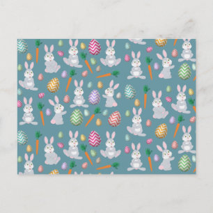 Cartão Postal De Festividades Padrão De Coelho De Coelho De Coelhinho Azul E Cut