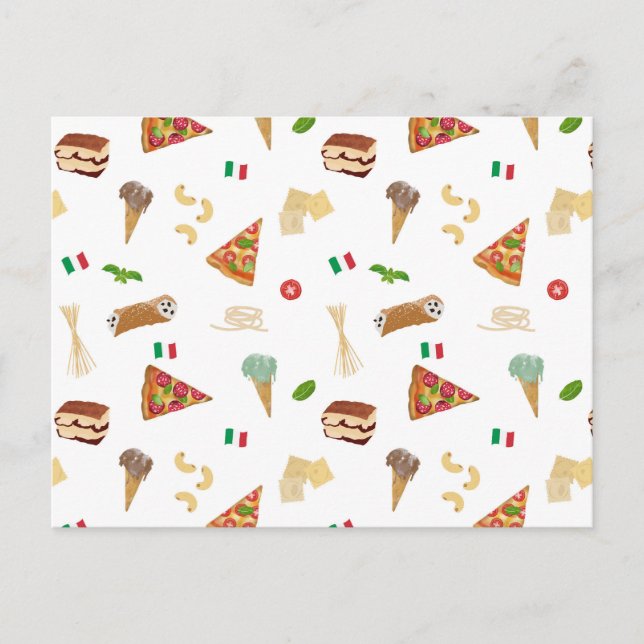 Cartão Postal De Festividades Padrão de Comida Italiana Pizza Massa Tiramisu (Frente)